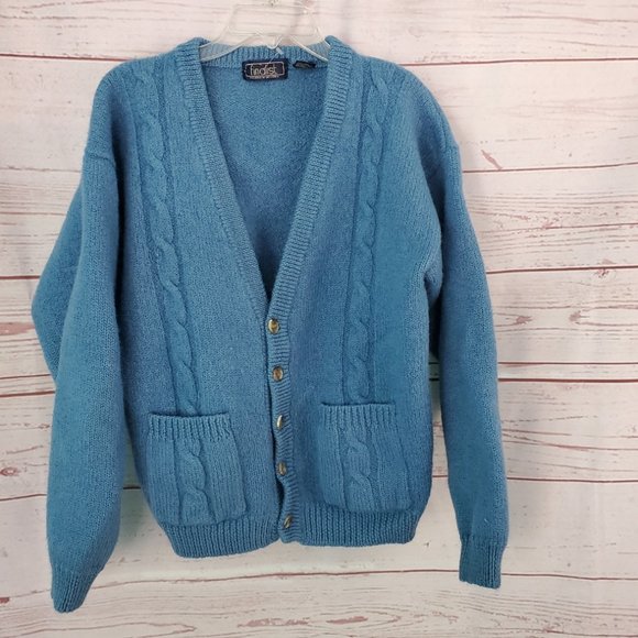 Vintage Sweaters - Vintage Finalist  V-neck Grandpa Cardigan Button 100% Wool Sweater Heavy Large